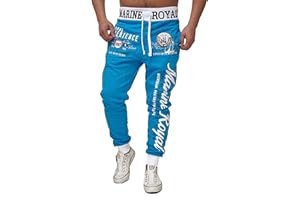 L.gonline Jogginghose Herren Lang | Jungen Baumwolle Sporthose gemütlich | Freizeithose Männer | innen Vlies Soft | Jogger Training | Trainingshose | Marine Royal