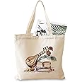 Darkbuck Saraswati Veena Canvas Tote Bag For Women & Man Text Printed Aesthetic Shoulder Zipper Lock Totebag