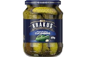 Krakus Pickled Dill Cucumbers - Sweet & Sour Taste - Crispy Gherkins - Delicious Condiment - Ready to Serve - 670g Glass Jar