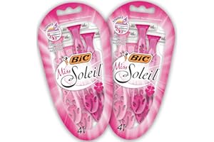 BIC Miss Soleil Colour Collection, rasoio a tripla lama da donna, in acciaio inox, con manici a fiore, confezione da 8