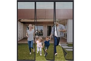 FYHDSH Magnetic Fly Insect Screen Door, Sliding Double Door Fly Screen, Double Door Screen Curtain for Sliding Door with Powerful Magnets and Full Frame Magic Tape, Keep Fly Bug Out Black-D-210x200cm