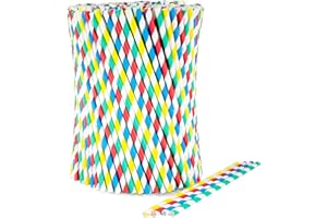 wisefood Paper Straws, Pack of 100, Colourful Drinking Straws, Diameter 6 mm x 20 cm, Free from PLA/PE, Biodegradable Disposable Drinking Straws Made of Sturdy Kraft Paper