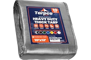 Tarpco Safety telo impermeabile esterno(190 g/m²|10′ X 12′ | 3m X 3.65m,Argento/Nero)10 Mil protective tarpaulin | tent cover | Telo con occhielli resistente ai raggi, UV, antistrappo.