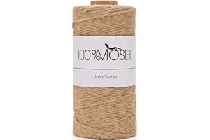 100% Mosel Sznurek Jutowy, 1 Rolka, 100 m, Naturalny Brązowy do Pakowania, Rzemieślniczy, Dekoracyjny, Prezent, Wstążka, Ogrodowy