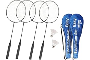 ‎L.A. SPORTS Badminton 2er Set Easy Federball-Spiel Indoor Outdoor für 2-4 Spieler Schläger aus Stahl inkl. Ball & Tragetasche