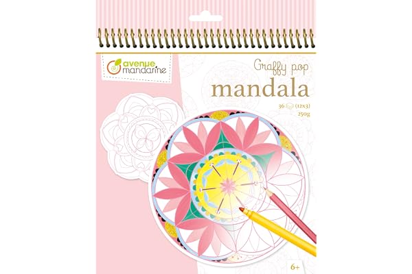 MY MANDARINE GY027O - Un carnet de coloriage Graffy pop 36 pages - Mandalas pré-découpées - À partir de 6 ans - FILLE