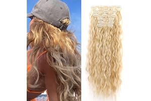 ‎GAIRYAN Gairyan Clip in Extensions wie Echthaar günstig Haarteile 6 Teile Set 50cm Haarverlängerung Haarteile Clip in Haare Extension Synthetische Gewellt Wellig Lang Lockig, Naturblond & Bleichblond
