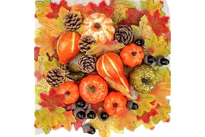 ENAIAH 96 Stück Künstliche Kürbisse Set, Mini Künstliche Kürbisse Thanksgiving Dekoration Set Eicheln,Tannenzapfen,Ahornblätter, Für Herbst Thanksgiving Halloween Home Draussen Party Dekoration (96)
