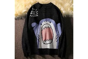 NIAN Turtlenecks Shark Sweater Winter Patchwor Harajuku Korean Style High Neck Oversized Grey Turtleneck