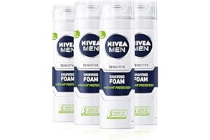 NIVEA MEN Sensitive Shaving Foam Pack of 4 (4 x 200ml) Sensitive Skin Shaving Foam, Shave Gel for Men, Shaving Gel for Irritated & Dry Skin with Witch Hazel