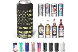 Frost Buddy Universal Can Cooler - Fits all - Stainless Steel Can Cooler for 12 oz & 16 oz Regular or Slim Cans & Bottles - Stainless Steel (Camo Flag)