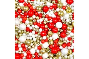 BAKE BOX BOUTIQUE Luxury Red white metallic gold sprinkles valentines anniversary love wedding team football party decoration birthday edible pearls for cupcakes cakes cake topper balls Christmas SANTAS SLEIGH