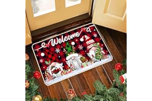 Shyllin Zerbino Natalizio Ingresso 40 × 60 cm, Tappetino di Natale con Motivo Gnomo, Tappeto Assorbente Antiscivolo Decorativo per Interni ed Esterni