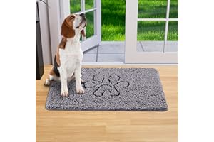 Lifewit Sturdy Chenille Indoor Doormat Traps Mud and Water, Non Slip Low-Profile Rug for Muddy Shoes and Dog Paws, Machine Washable Doormat for Pet Entry, Back Door, Mud Room, 60 x 90 cm, Gray