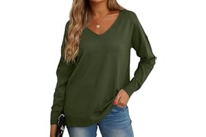GRECERELLE Women's Jumpers Sweatshirt Ladies Casual Classic Plain Pullover Knit V Neck Long Sleeve Jumper Tops Blouse T-Shirt for Winter Fall Spring