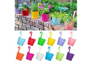 ARTKETTY 16cm Hanging Plant Pots with Drainage Hole Set of 12, Large Metal Hanging Planters with Detachable Hook Garden Flower Vase Bucket Indoor/Outdoor for Balcony Railing Fence Home Decor