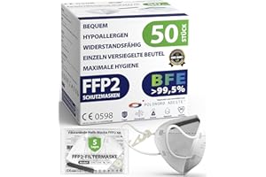 POLONORD ADESTE ADESTE - 50 FFP2 Masken, hygienische 5-langen Staubschutzmaske, EN149:2001+A1:2009 Mundschutzmaske EU2016/425, weiß, Atemschutzmaske, Einzelne versiegelte Beutel