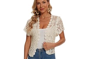 SMDPPWDBB Women’s Short Sleeve Lace Shrugs Bolero Cardigan Crochet Sheer Crop Jacket