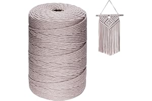 Macrame Cord 3mm，Homewit 300m Cotton Rope, 4 Strands Twisted Natural Macrame Rope, Suitable for DIY Plant Hangers, Wall Hangings and Christmas Decorations-Gray Pink