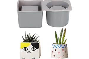 BELLE VOUS Pack de 2 Moldes Silicona Manualidades para Macetas de Concreto - 1 Cuadrado y 1 Redondo - Molde Cemento para Macetas de Suculentas/Flores, Moldes para Velas o Jarrones Decorativos
