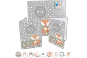 Minilino U Heft Hülle 3-teiliges Premium Set für Impfpass, Reisepass [ SCHUTZ DER WICHTIGEN DOKUMENTE] Organizer für Untersuchungsheft und Reiseunterlagen | für Jungs, Fuchs grau