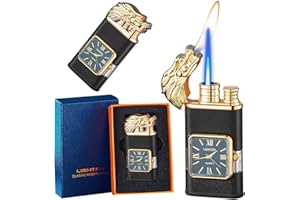 CYJBAO Lighter, Dragon Torch Lighter with Stylish Quartz Dial, Adjustable Windproof Jet Lighter with Visible Fuel Window, Refillable Butane Lighter for Outdoor Indoor(Gas not Included)-Matte Black
