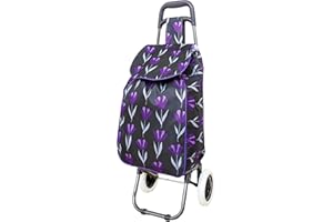 BORDERLINE 40L Lightweight Shopping Trolley, Hard Wearing & Foldaway Trendy Folding/Collapsible Push/Pull Carts for Easy Storage with 2 Wheels (Tulips)