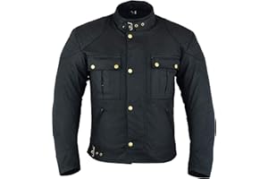 Texpeed Kurz Gewachste Baumwolle Motorradjacke herren mit protektoren - Motorrad Biker Wasserdicht Jacke Mit CE Rüstung (EN 1621-1) Schwarz