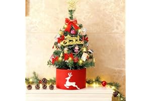 ‎GREYGHOST 60cm Künstlicher Weihnachtsbaum mit Beleuchtung,Desktop-YTisch-Weihnachtsbaum-Set mit Sternspitze, Goldener Kette, Weihnachtsbaumrock & Weihnachtsdekorationen, Kleiner Weihnachtsbaumfür Home & Office