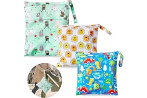 JEFFOUOO 3 Stück Wetbag Windeltasche,Wetbag Stoffwindeln, Wiederverwendbare Nassbeutel,Wetbag Nasstaschen,Waschbar Wetbag Organiser Beutel mit Reißverschluss,Windelbeutel für Kleinkind Windeln Reisen(Hellgrün)