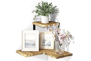 SRIWATANA Corner Shelves, 2 Tier Floating Shelves Wall Mounted, Rustic Wood Wall Shelves for Bedroom, Living Room, Bathroom, Kitchen, Office and more