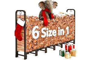 AMAGABELI GARDEN & HOME Amagabeli 244cmx122cmx35,6cm Estante de leña para fuego al aire libre para chimenea Estantes de almacenamiento de leña de alta resistencia Apilador de madera de acero Herramientas exteriores Negro