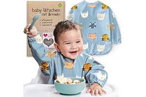 Nombear Baby Lätzchen mit Ärmeln für BLW (6 bis 24 Monate), 1 Packung - Wasserdichtes Ärmellätzchen Alternative zu Silikonlätzchen, Ganzkörper Lätzchen Baby, Babylatz Beikost Zubehör