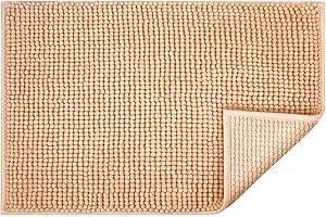 JARITTO Bathroom Non-slip Mat Bath Mat Chenille Microfiber Floor Rug Soft Machine Washable Absorbent for Shower Toilet 40 x 60 cm (Beige)