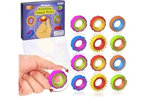 DasKid Fidget Sensory Rings for Kids – 12 Pack Textured Finger Spinner Rings – Calming Fidget Toys for Autism, ADHD, Anxiety Relief – Quiet Classroom & Office Stress Toys for Adults & Children