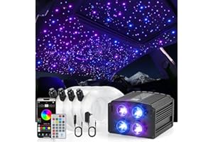 LIGHEID 4 Colors 32W Twinkle Starlight Headliner Kit for Car Home with APP&RF Remote,RGBW 650pcs*0.03in*13.1ft Cables Fiber Optic Star Sky Roof Lights,4 Port Engine Sound Activated Ceiling Star Lights for Car