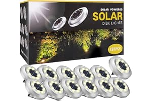 ZFITEI 12 Pack Solar Ground Lights Outdoor,8 LED Solar Garden Lights with 600mAh Battery & 8H Runtime for Lawn,Pathway（Warm White ）