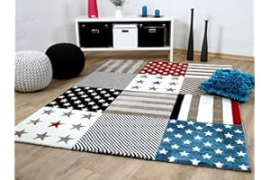 Pergamon Maui Kids - Tapis pour Enfant - Motif étoiles Rouge Bleu - 5 Tailles Disponibles