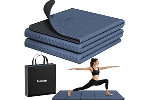 Vikbar yogamatta för resor, tvåfärgad yogamatta, 6 mm tjock, med bärväska, halkfri TPE-övningspilatesmatta för 183 cm L x 61
