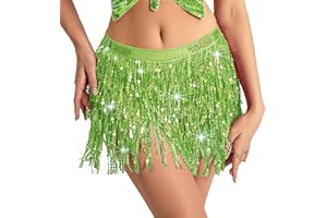 Wuchieal Bauchtanz Kostüm Pailletten Quaste Hüfttuch Outfits Rock Gürtel Festival Kleidung
