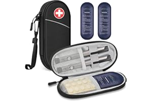 MEDMAX Torba podróżna z 2 opakowaniami na lód – przenośny izolowany na cukrzycę torba chłodząca na wstrzykiwacz insulinowy i inne materiały dla cukrzyków, Kompaktowy Torba na lekarstwa (Czarny)