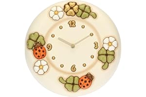 THUN - Orologio Da Parete Con Fiori, Coccinelle e Quadrifogli Portafortuna - Living, Arredare la casa - Idea Regalo - Linea Country - Ceramica, Meccanismo In Plastica - Ø 26 cm; profondità 4,5 cm