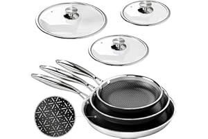 Kitchen Academy - Set di pentole antiaderenti con coperchio in vetro, a induzione, in acciaio inox, 6 pezzi, pentole e padelle da 20,26 e 30 cm, con rivestimento antiaderente con coperchio per tutti i