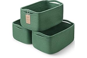 MAXUNI 3er-Pack Aufbewahrungskörbe zum Organisieren | Geflochtener Spielzeugkorb | Leere Seilkörbe für Geschenke | Schrank-Organizer-Behälter mit Griffen | Dekorative Würfelbox | Grün