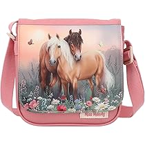 Depesche Miss Melody Flowers 12870 Fan Case with 3 Compartments with Zip and Horse Pattern and Dog Hanger