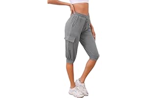 Bresdk Pantaloni Cargo Capri da Donna Pantaloni Sportivi a 3/4 Leggeri Cotone Jogging Pantalone con Tasche
