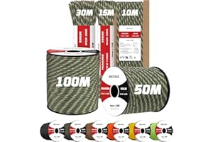 Brotree 4mm Paracorde 550 7 Brins Corde en Nylon 30M Type III Corde Parachute pour Survie, Extérieur, Bricolage - 250kg Charge de Rupture (Armée Verte Camo)