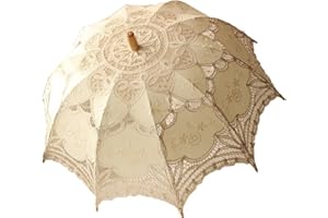 Jellbaby Parasol blanc en dentelle pour femme victorienne Accessoire de costume de mariée Décoration de fête (Beige), Blanc, beige., M