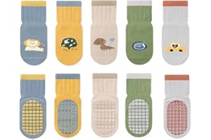 YANWANG 5 par skarpetek antypoślizgowych dla niemowląt, słodkie skarpetki z kreskówek z uchwytami dla małych chłopców/dziewczynek
