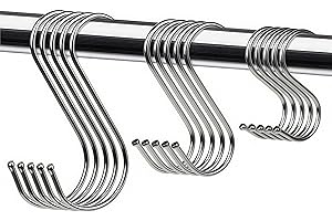 Lifreer 15 Pack S Hooks Stainless Steel S Shaped Hooks for Hanging Mixed Size Heavy Duty Multifunctional S Hanger Hooks for Kitchen, Bedroom, Bathroom, Office -3 Sizes